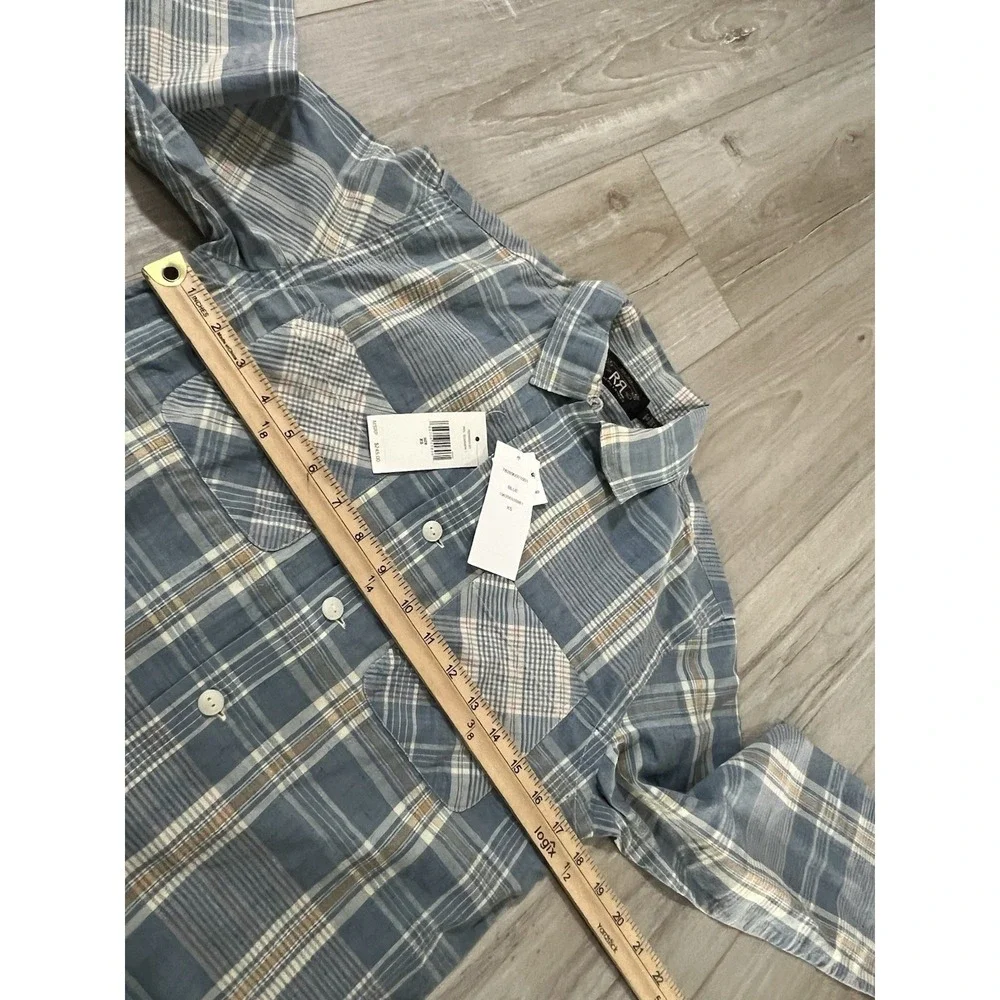 RRL by Ralph Lauren Madras Camp Shirt Light Blue XS - Picture 5 of 6